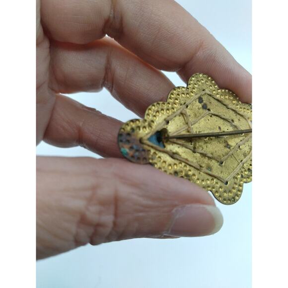 Vintage Miriam Haskell Unsigned Light Blue Milk Glass Flower Brooch Beaded - Picture 6 of 8